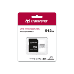 Κάρτα μνήμης microSD 512GB Transcend 300s  (miniSDXC) + Adapter U3 V30 A1 UHS-I